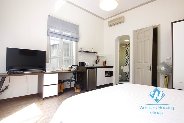 Bright studio with balcony for rent in Thanh Mien st, Dong Da district.