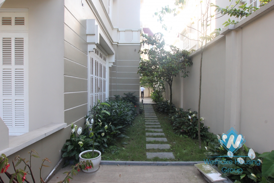Unfurnish large size house with garden and swimming pool for rent in Ciputra, Tay Ho, Hanoi