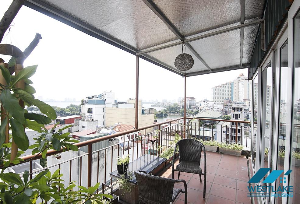 Lake view apartment with big balcony for rent in Truc Bach area, Ba Dinh District