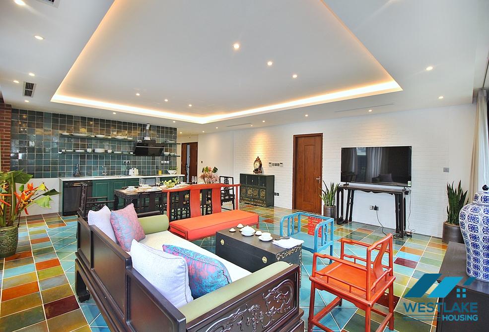 An unique and strange style 4 bedrooms apartment for rent in Dang Thai Mai, Tay Ho