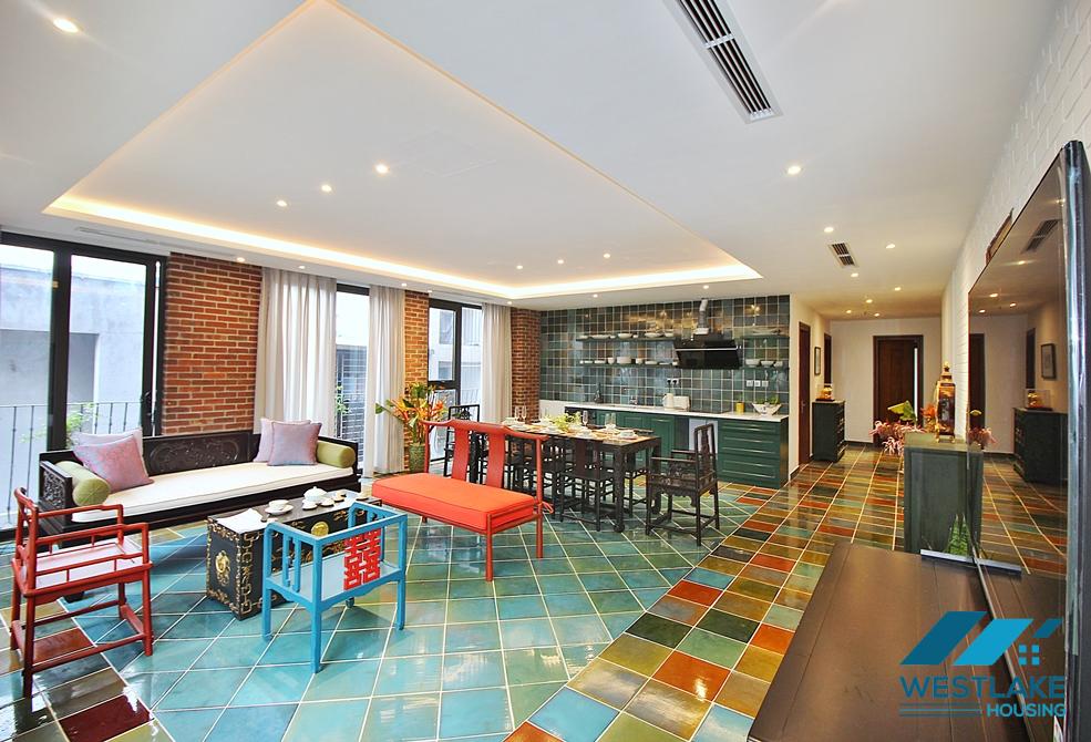 An unique and strange style 4 bedrooms apartment for rent in Dang Thai Mai, Tay Ho