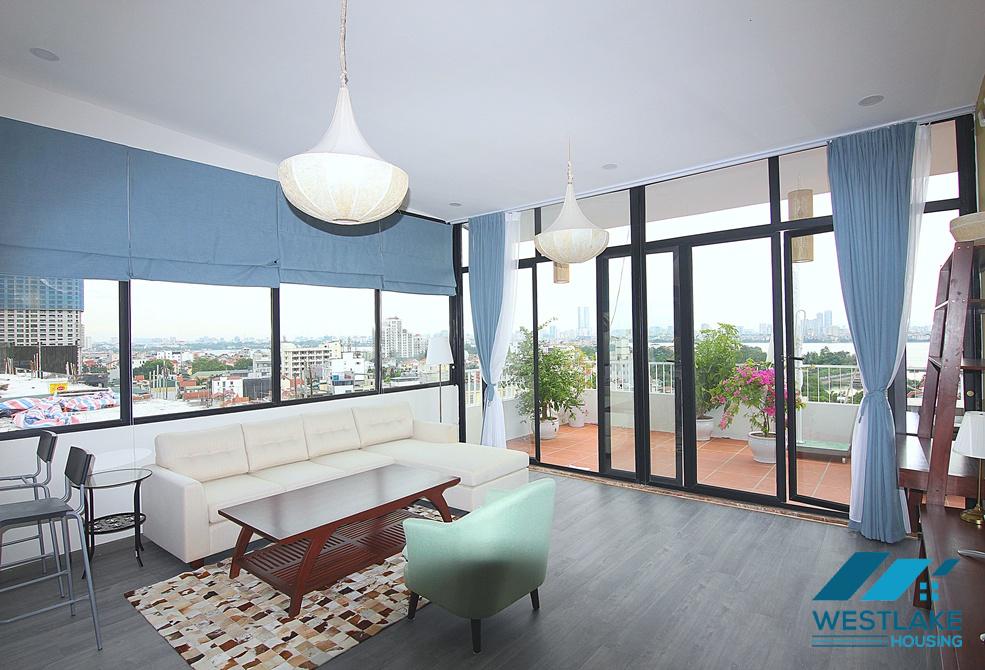 Beautiful apartment on 10th floor with lots of natural light for rent in Tay Ho, Ha Noi