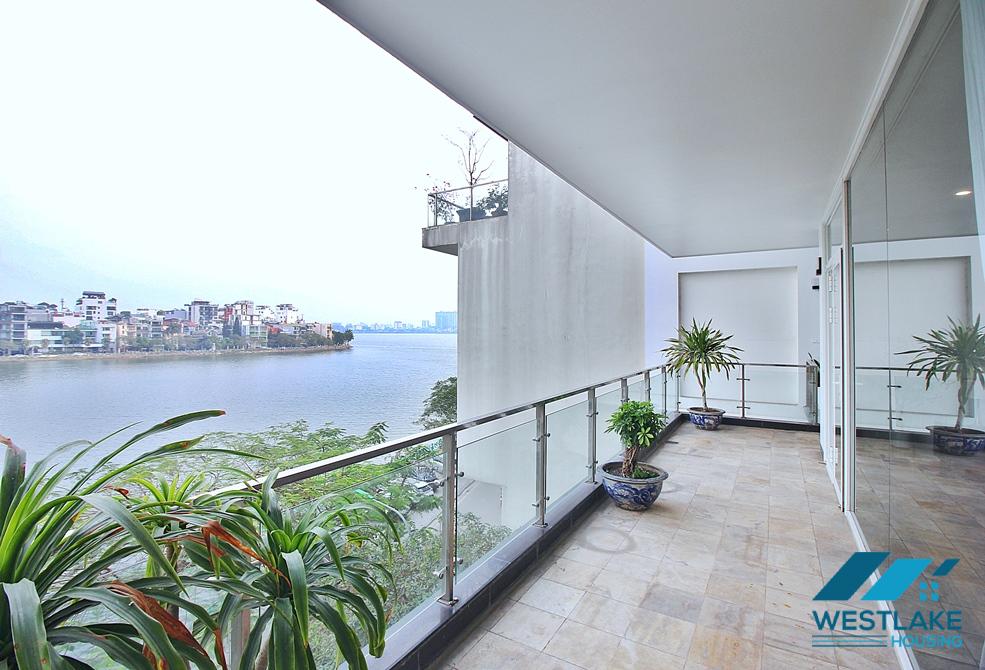 Lake view 03 bedrooms apartment for rent in Quang An st, Tay Ho ward, Tay Ho