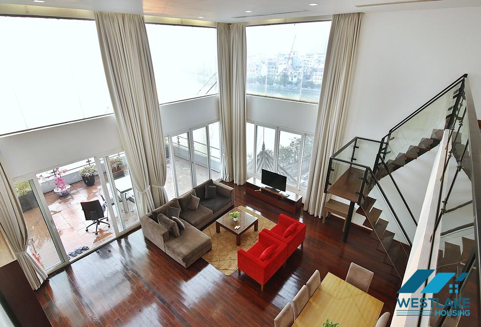 Beautiful West lake view, duplex 03 bedrooms apartment for rent in Xuan Dieu, Tay Ho, Ha Noi