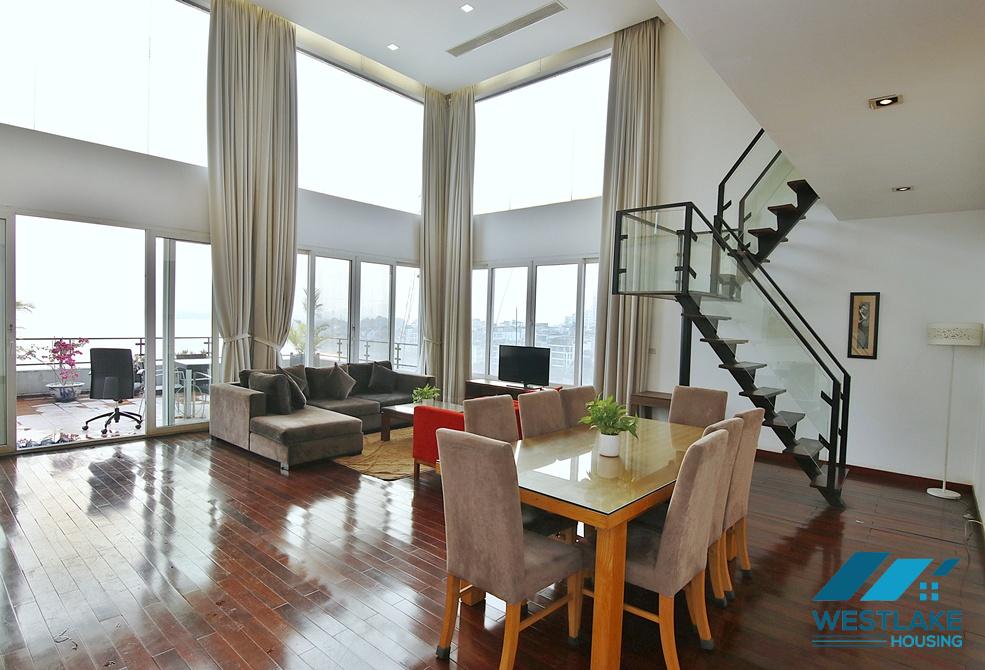 Beautiful West lake view, duplex 03 bedrooms apartment for rent in Xuan Dieu, Tay Ho, Ha Noi