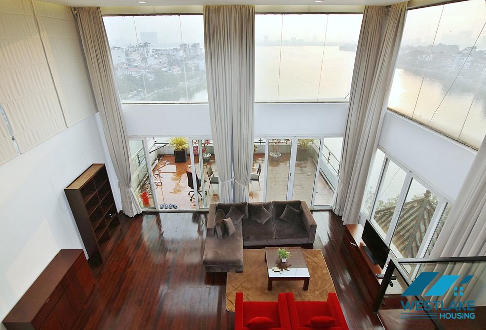 Beautiful West lake view, duplex 03 bedrooms apartment for rent in Xuan Dieu, Tay Ho, Ha Noi