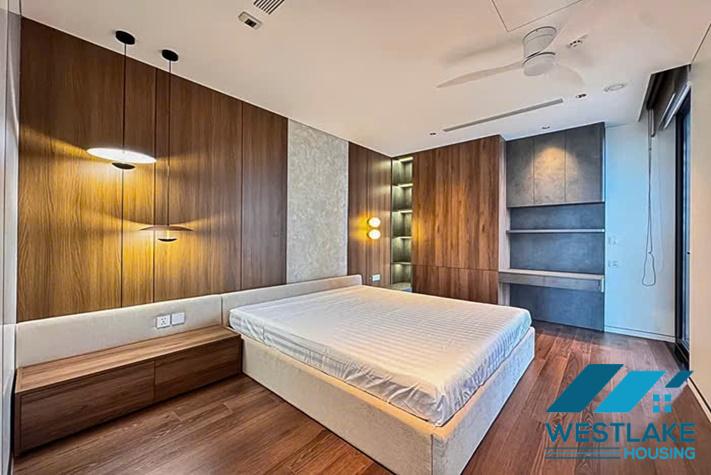 Beautiful and modern 3-bedroom apartment with a spacious balcony overlooking the lake for rent in Tay Ho, Hanoi.
