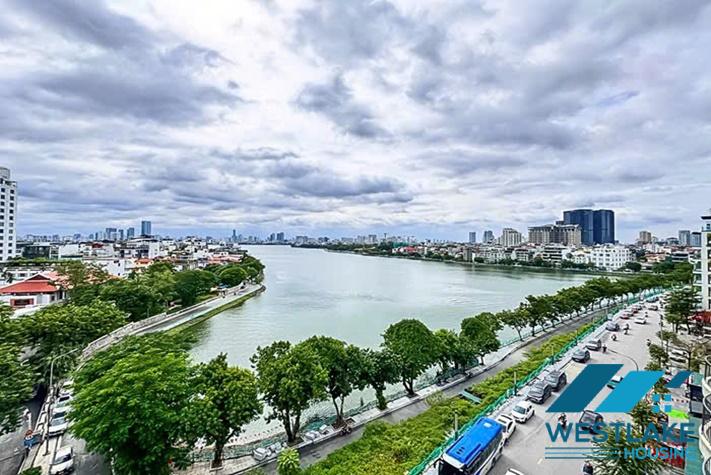 Beautiful and modern 3-bedroom apartment with a spacious balcony overlooking the lake for rent in Tay Ho, Hanoi.