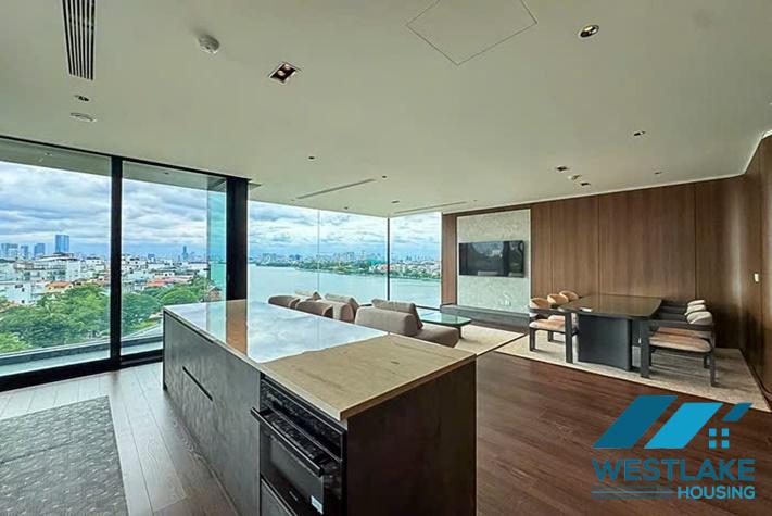 Beautiful and modern 3-bedroom apartment with a spacious balcony overlooking the lake for rent in Tay Ho, Hanoi.