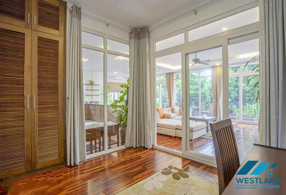 A green and airy four bedrooms apartment for rent in Au Co street, Tay Ho, Ha Noi